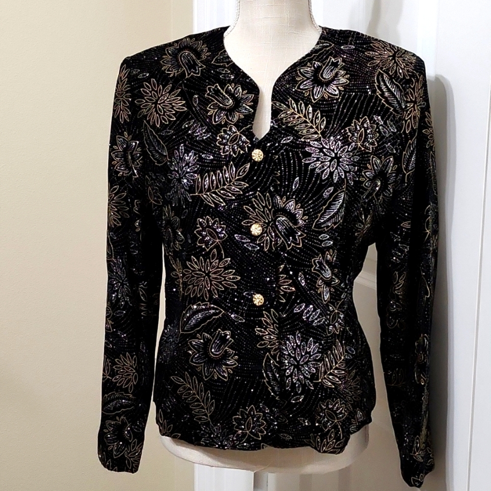 NORTON McNAUGTON VELVET SPARKLY FLORAL JACKET SZ 12
